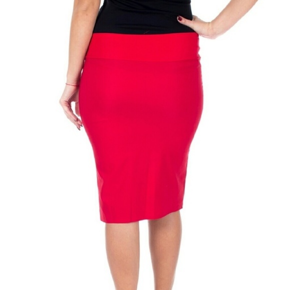 Slit Pencil Skirt w. Side Button Detail d-4024, Red - Picture 3 of 3